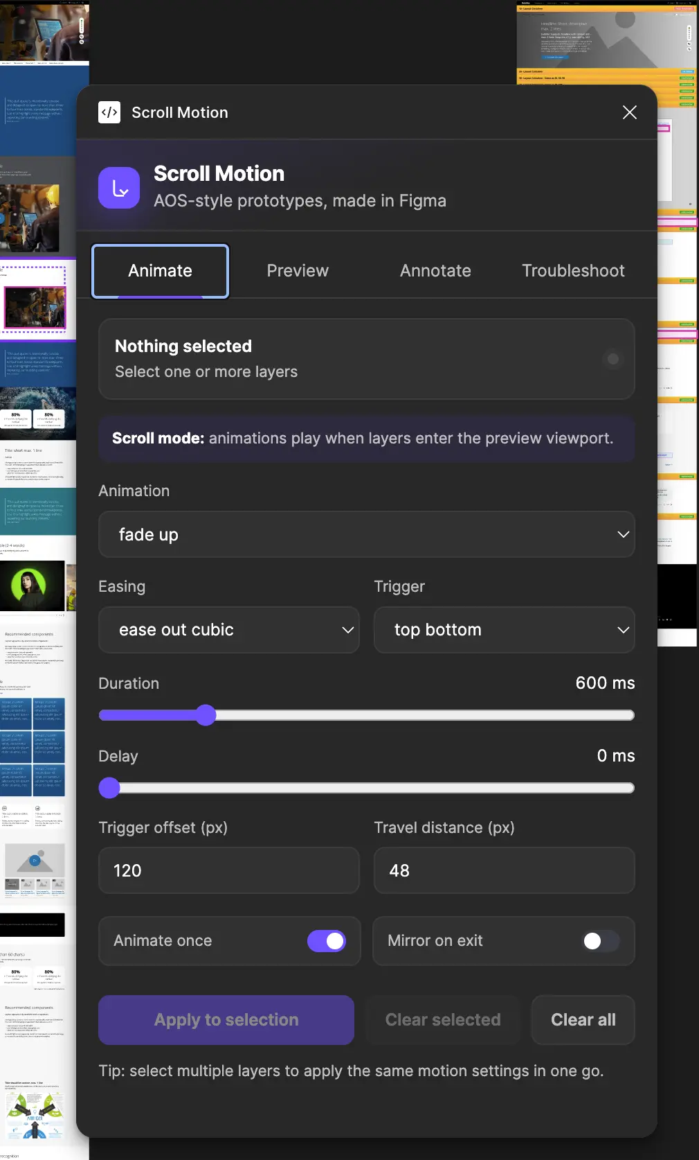 Custom Figma scroll-motion plugin interface