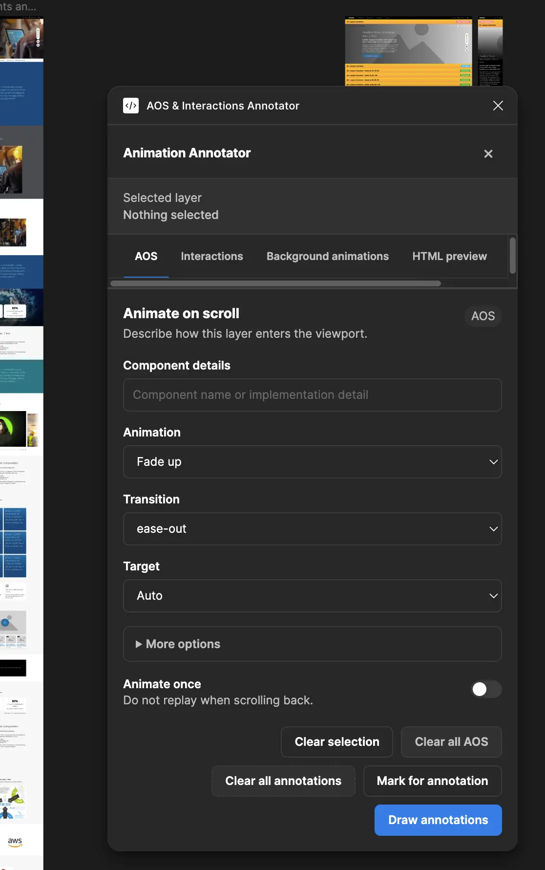 Custom plugin interface for applying animation settings to selected layers
