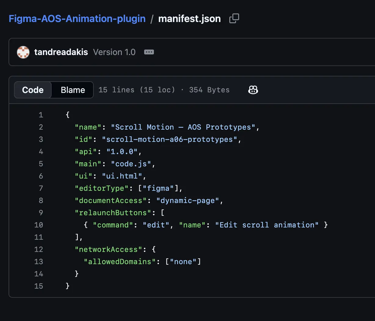 GitHub manifest code for the custom Figma plugin