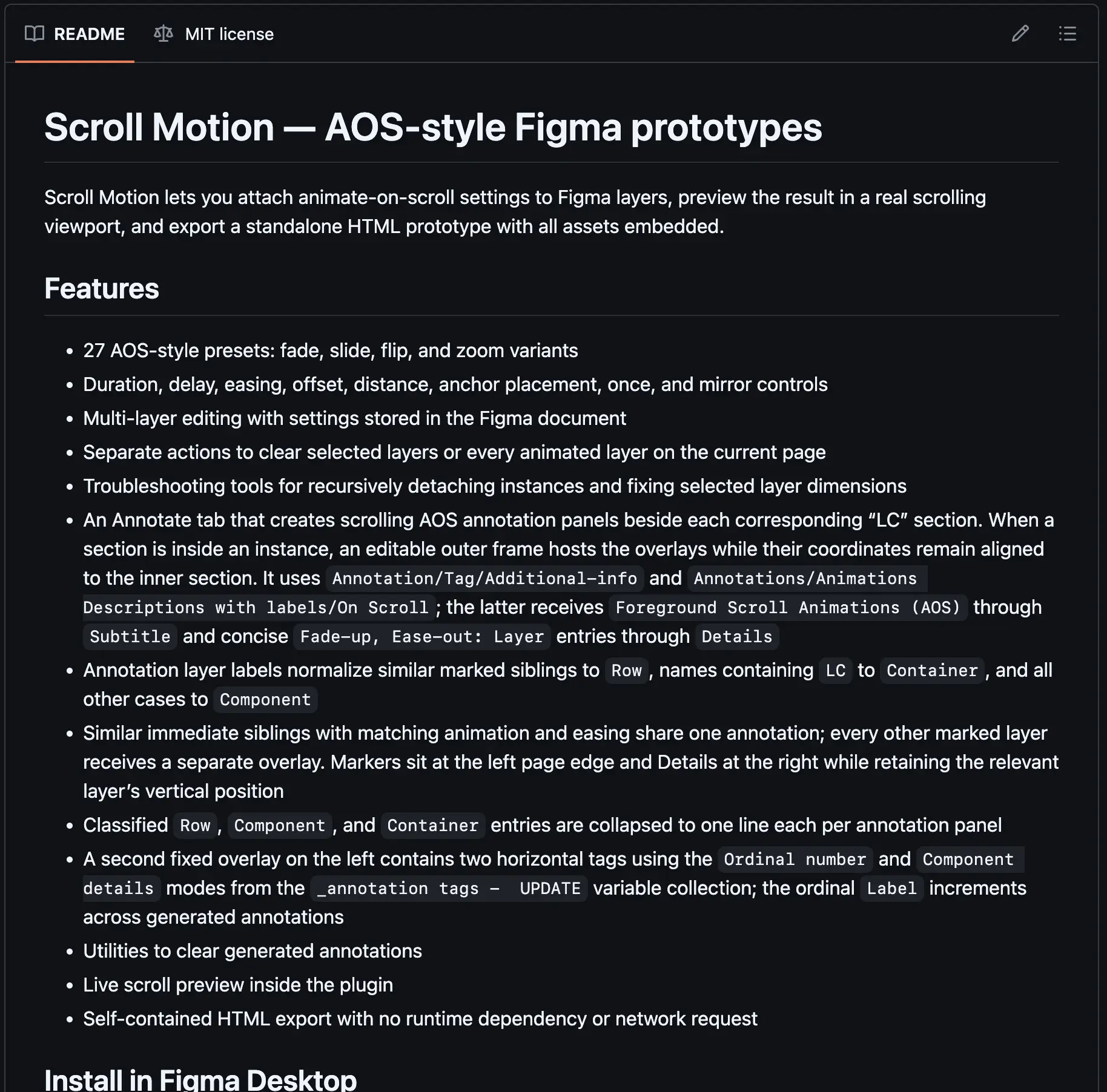 GitHub documentation for a custom Figma animation plugin