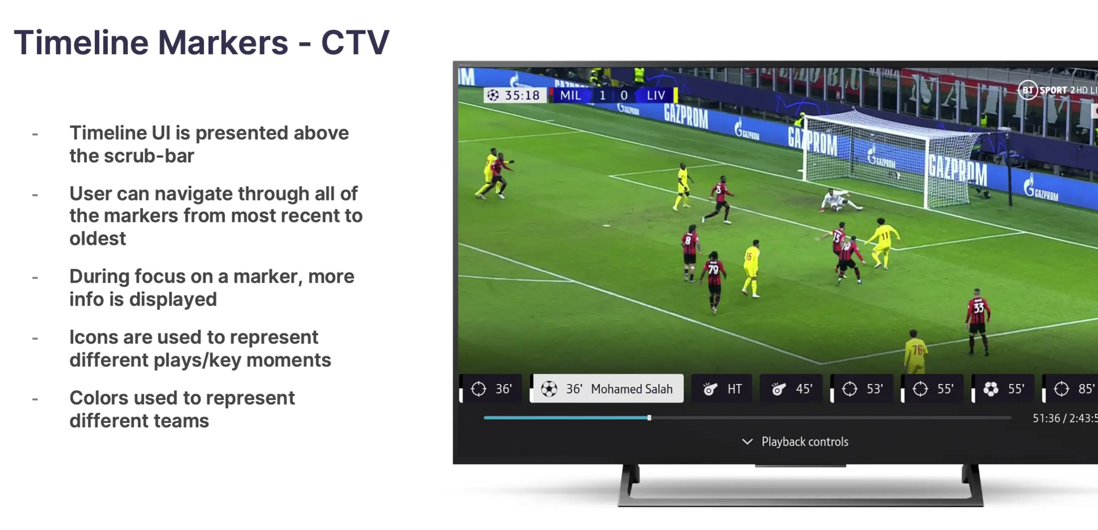 BT Sport timeline markers for connected television