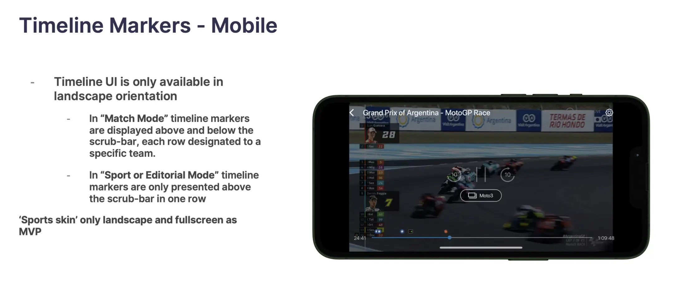 BT Sport timeline markers for mobile landscape playback