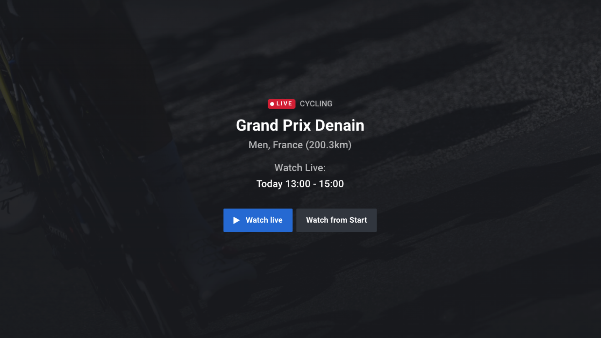 Final discovery+ live sports event page with programme details and playback actions