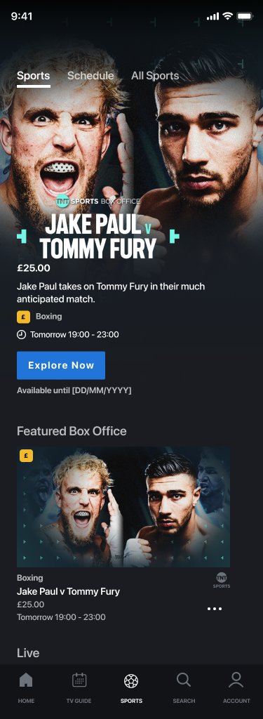 Final HBO Max sports homepage adapted for mobile